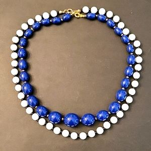 Set of 2 Vintage Beaded Necklaces! White & Black 18", Royal Blue & Gold 16"